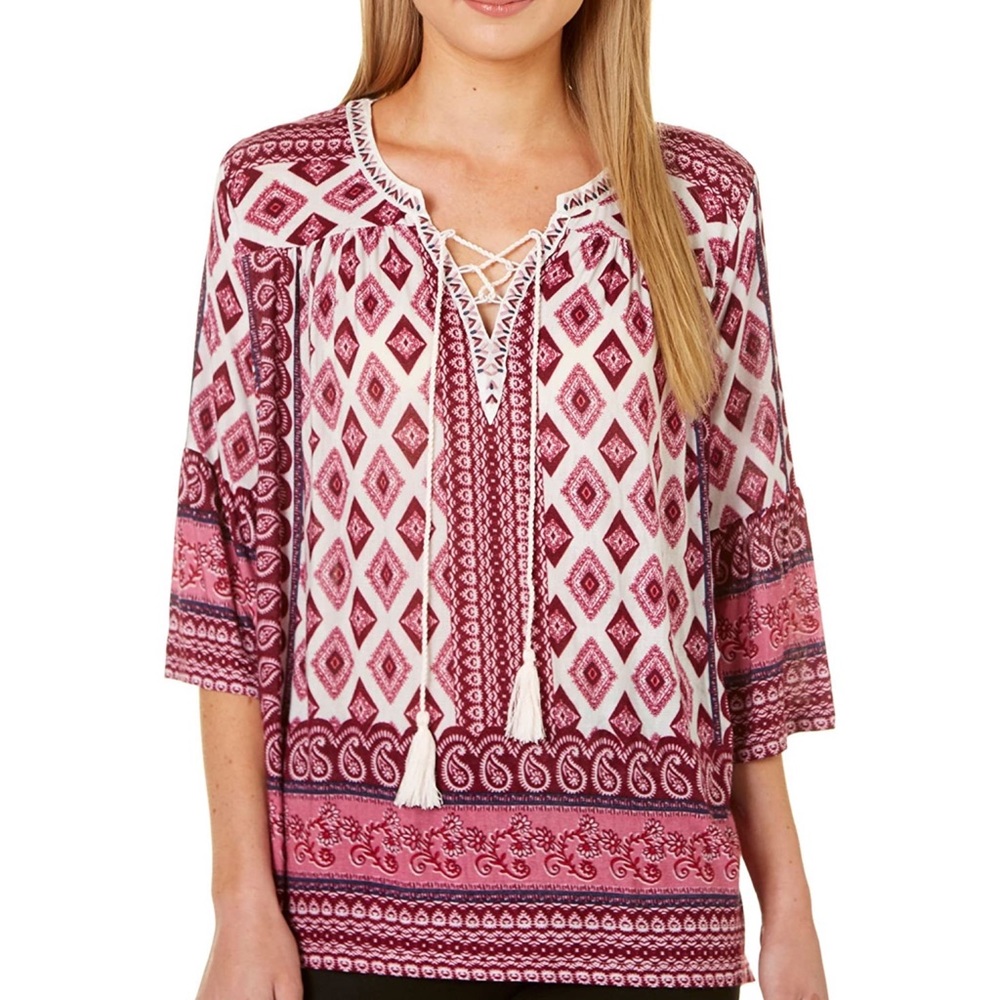 Vintage America Paisley Lace Up Tassel Top